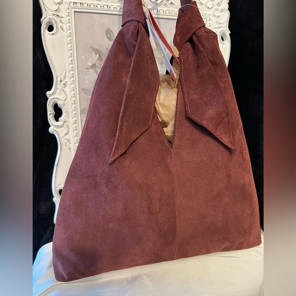 🍷Divina Firenze Gorgeous Wine Genuine Suede Leather Slouchy Hobo Bag 🍷NWT - Picture 9 of 17